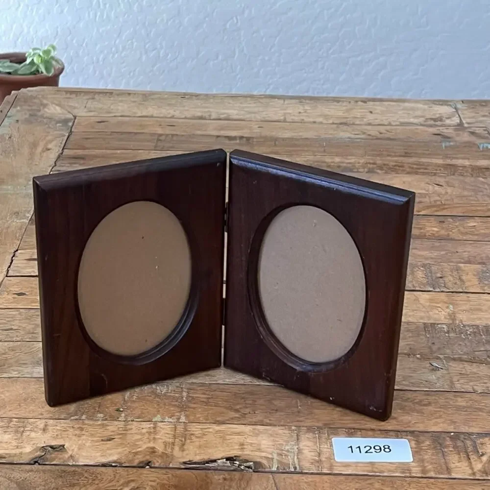 Vintage Lenox Photo Frame Double-Hinged Wood 3 x 4.5 in Oval Openings